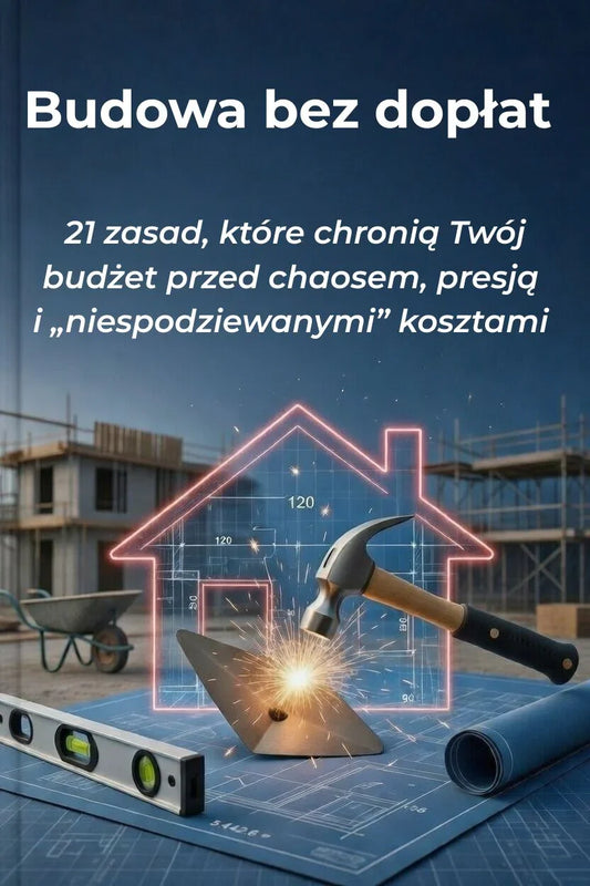 Narzędzia budowlane i projekt domu na tle placu budowy, budowa domu bez dopłat