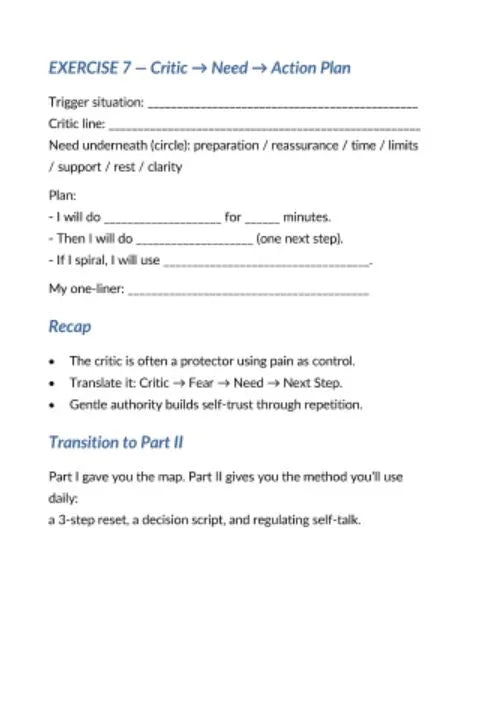 Instrukcja ćwiczenia zarządzania stresem, plan działania, lista kroków i podsumowanie.