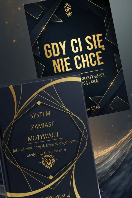 Czarna okładka książki „Gdy ci się nie chce” i „System zamiast motywacji”, nowoczesny design