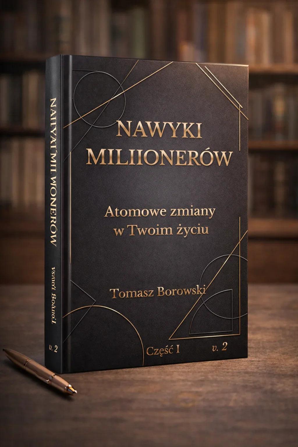 Książka Nawyki Milionerów Tomasza Borowskiego na stole, złote litery, elegancka okładka