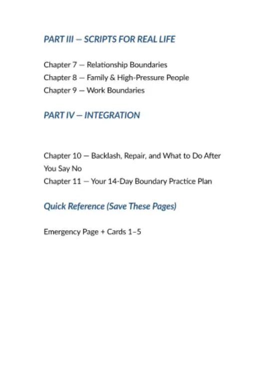 Spis treści książki o wyznaczaniu granic w relacjach, rodzinie i pracy, na białym tle.